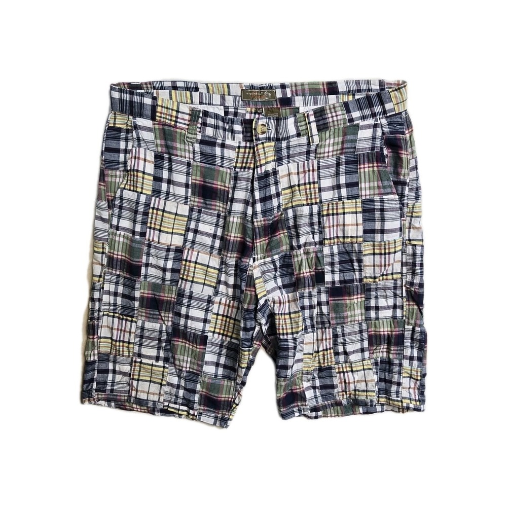 Siegfried Vintage Madras Patchwork Plaid Chino Shorts Mens 40 Blue 10" Inseam